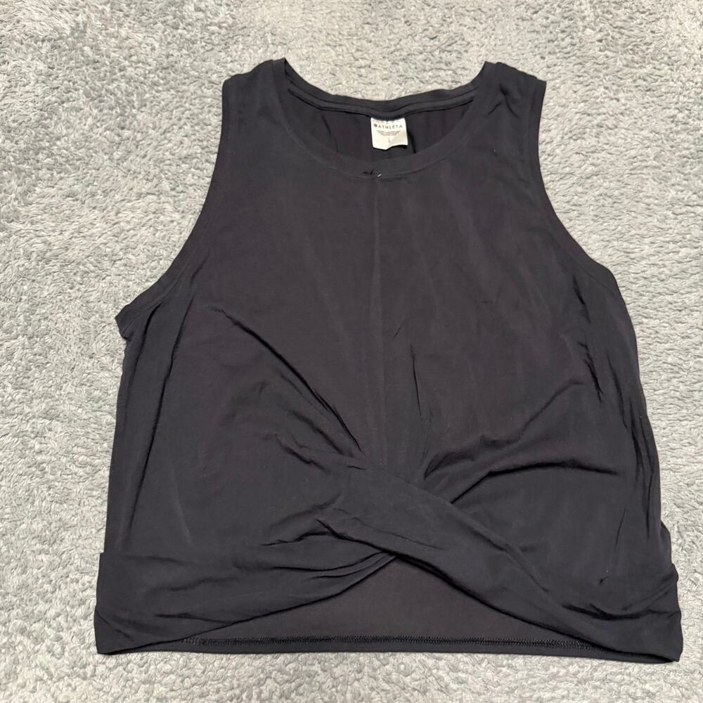 Athleta With Ease Twist Tank Top Shirt Womens Large Black Cropped
